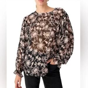 SANCTUARY Top Size 3X NEW Ruffle Moment Blouse Black Semi Sheer Floral